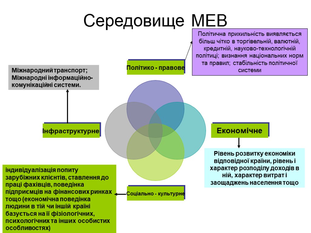 Середовище МЕВ Рівень розвитку економіки відповідної країни, рівень і характер розподілу доходів в ній,